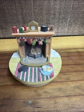 Vintage OUR AMERICA Candle Topper Christmas Eve Fireplace In Box